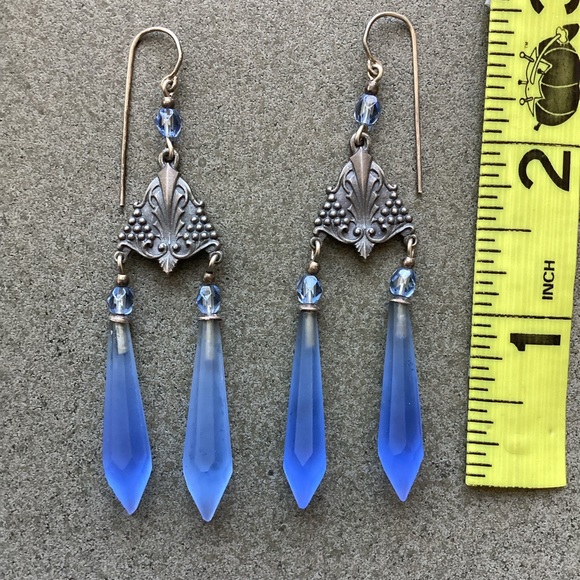 Antique Style Blue Drop Crystal Earrings - Picture 2 of 5